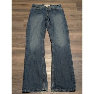 Urban UP Mens Y2K Bootcut Jeans Blue Medium Wash Distressed Hem 30x32 RN73277